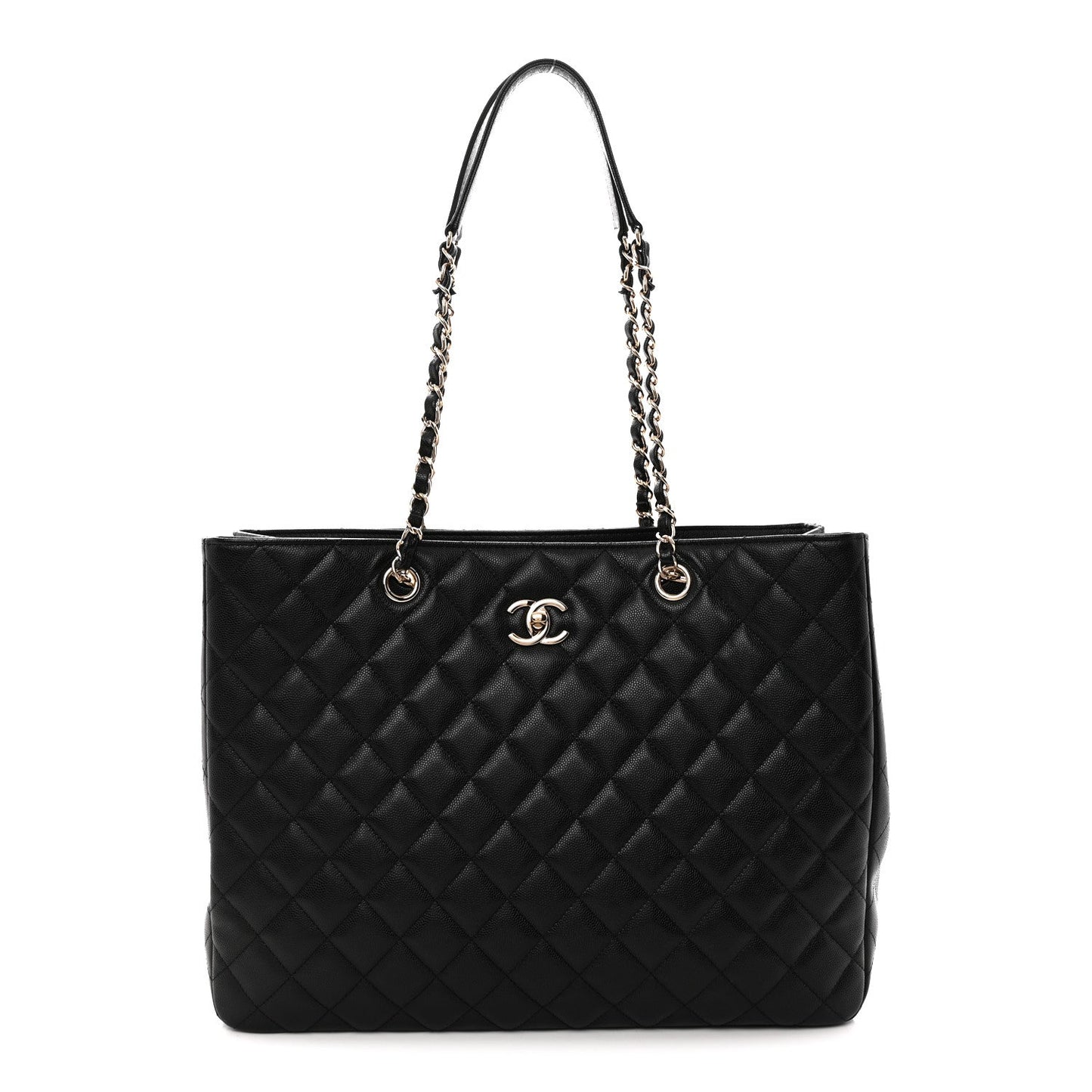 Caviar Quilted Large Shopping Tote Black