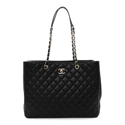 Caviar Quilted Large Shopping Tote Black