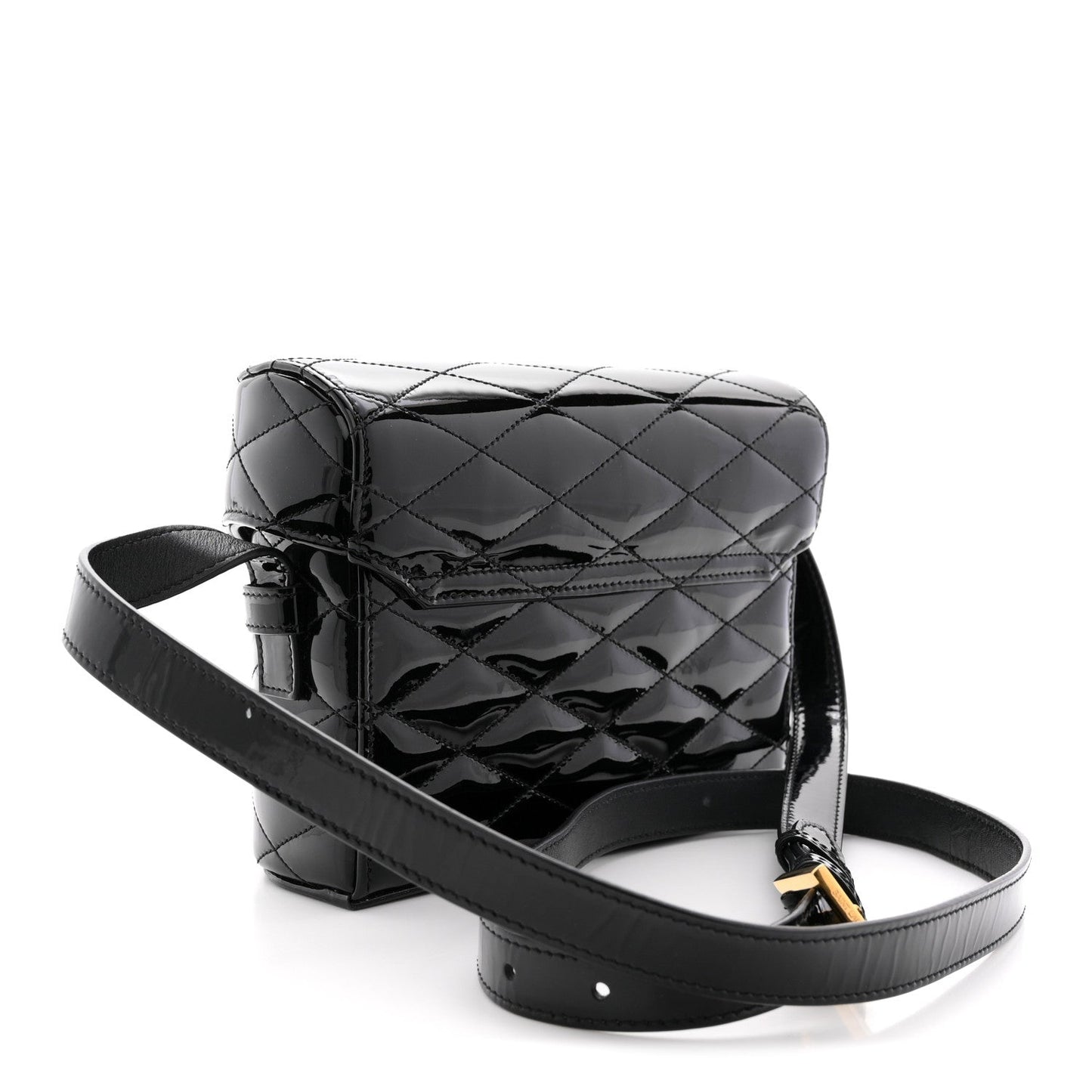 Patent Matelasse Monogram June Box Bag Black