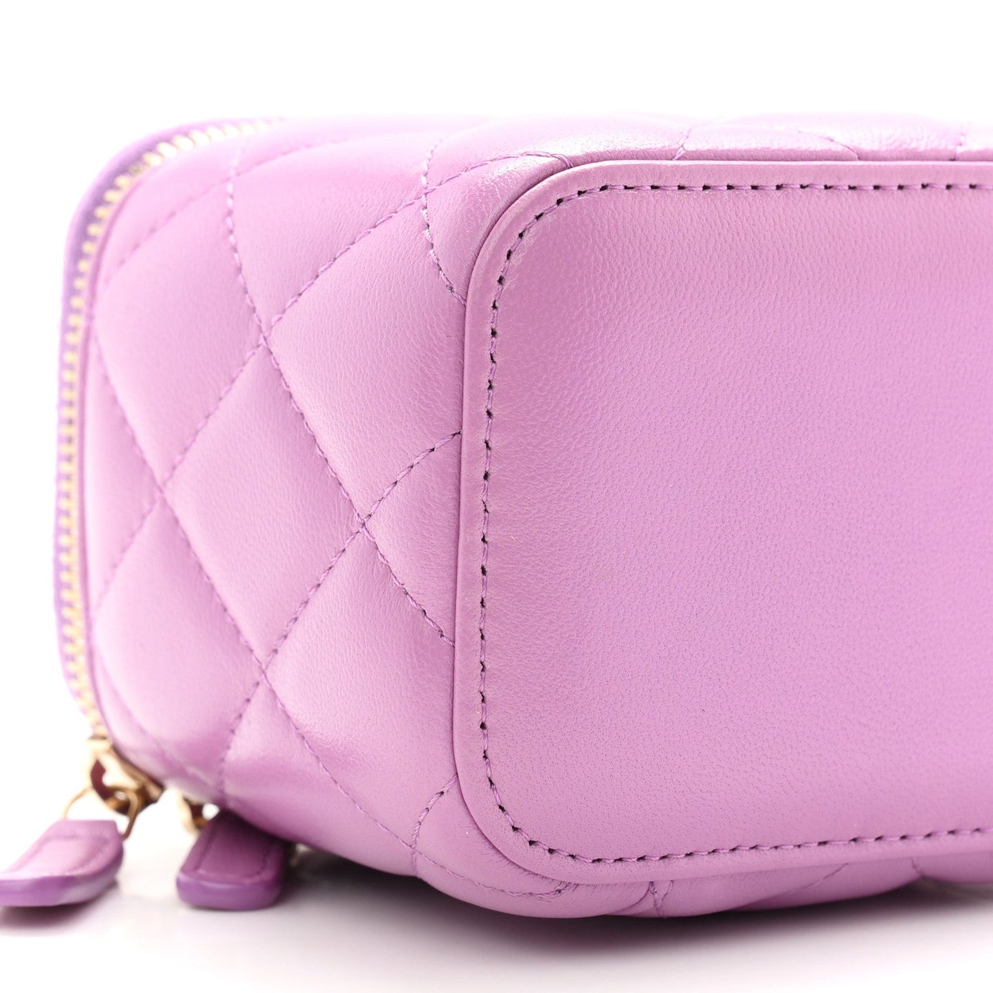 Lambskin Quilted Pearl Crush Mini Vanity Case With Chain Purple