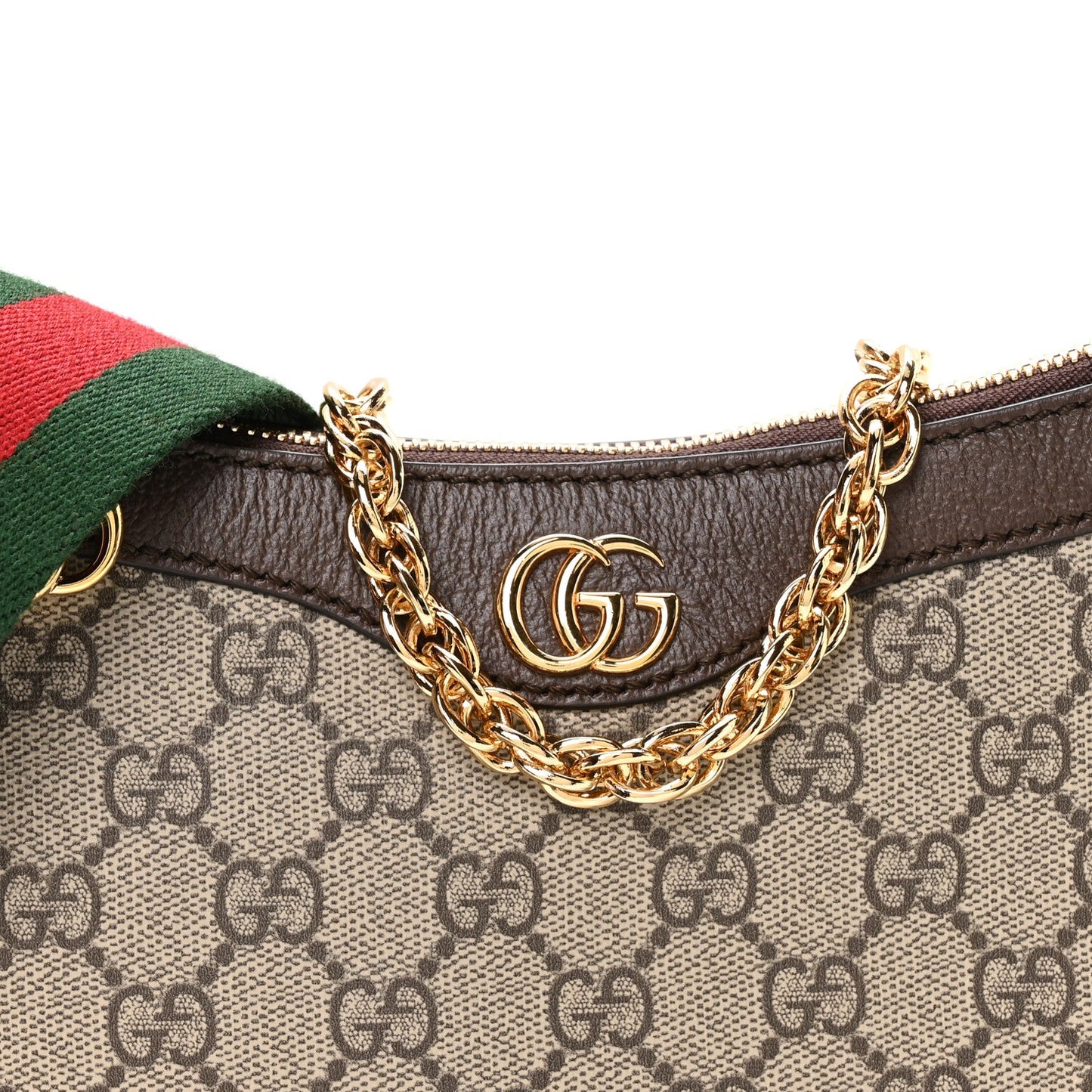 GG Supreme Monogram Textured Dollar Calfskin Web Small Ophidia GG Handbag Beige Ebony New Acero