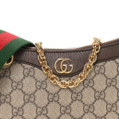 GG Supreme Monogram Textured Dollar Calfskin Web Small Ophidia GG Handbag Beige Ebony New Acero