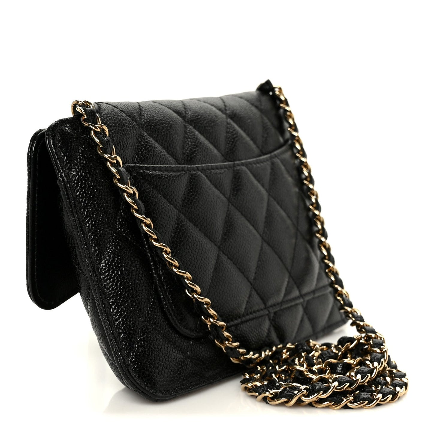 Caviar Fabric Foldable Tote Bag With Chain Black Multicolor