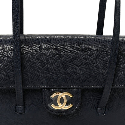 Shiny Caviar Mini Preppy Coco Shoulder Bag Dark Blue