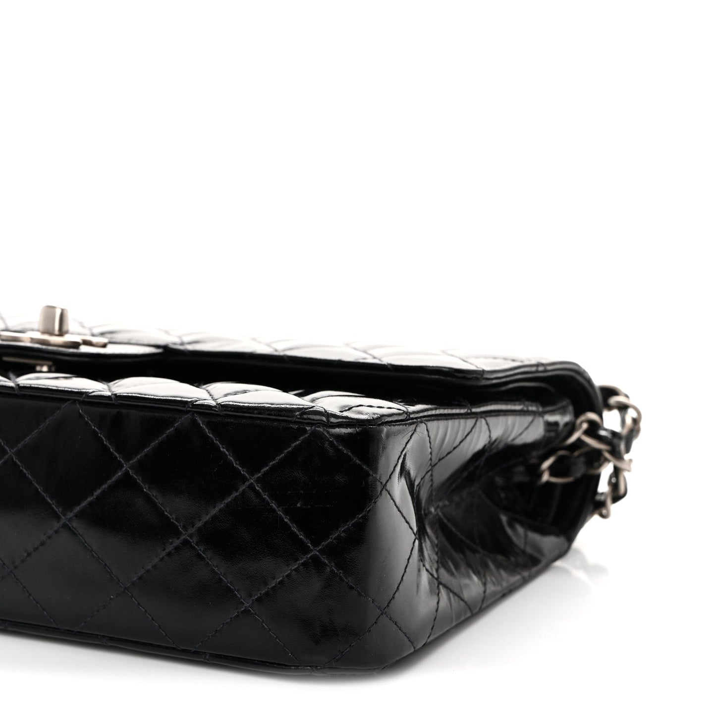 Glazed Calfskin Quilted Medium Double Flap Black