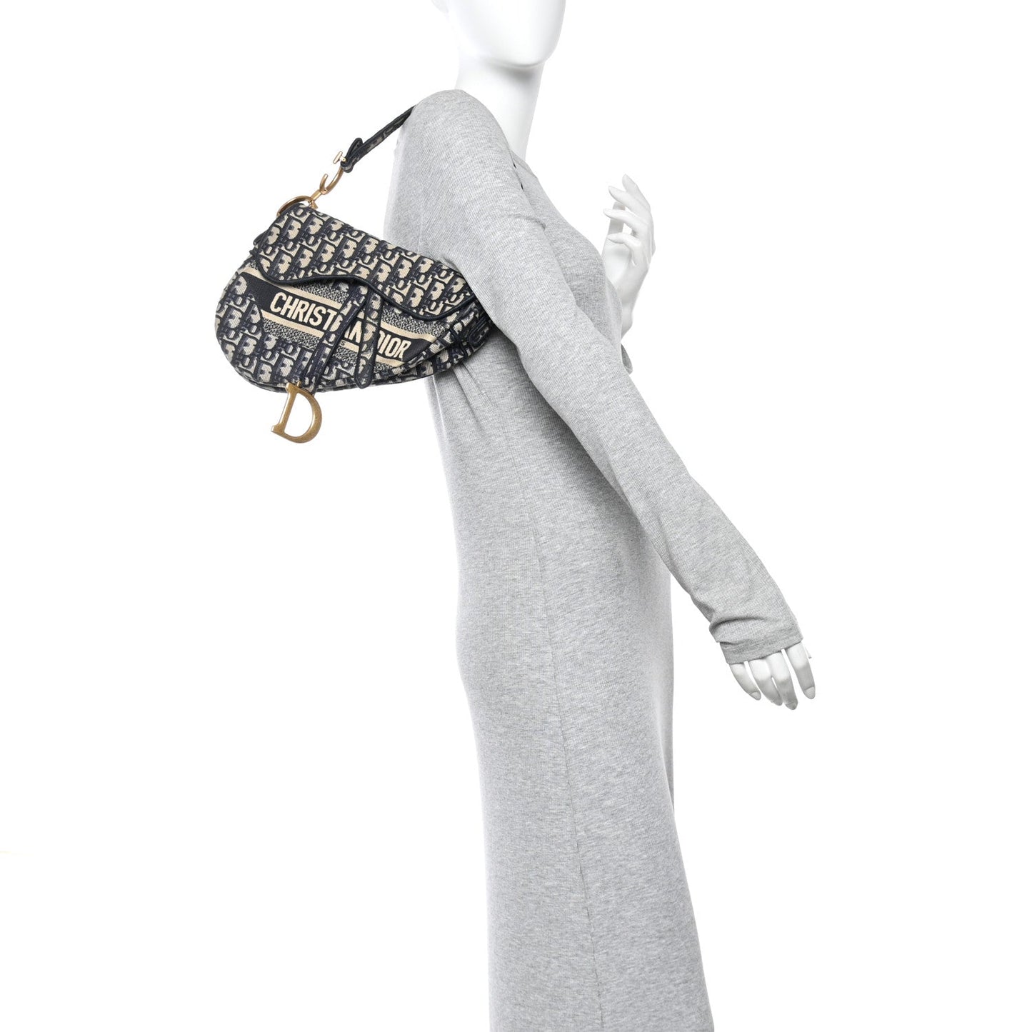 Oblique Embroidered Saddle Bag Blue
