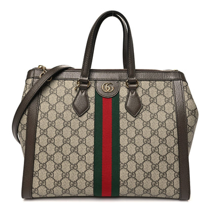 GG Supreme Monogram Web Medium Ophidia Tote Bag Brown