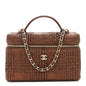 Braided Raffia Top Handle Slim Vanity With Chain Brown