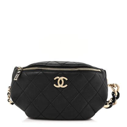 Lambskin Quilted Resin Bi-Color Waist Bag Fanny Pack Black