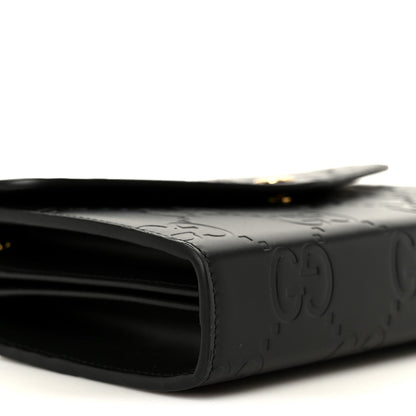 Calfskin GG Debossed Chain Wallet Black