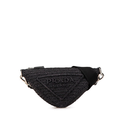Prada Triangle Crochet Raffia Shoulder Bag