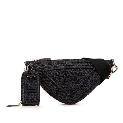 Prada Triangle Crochet Raffia Shoulder Bag
