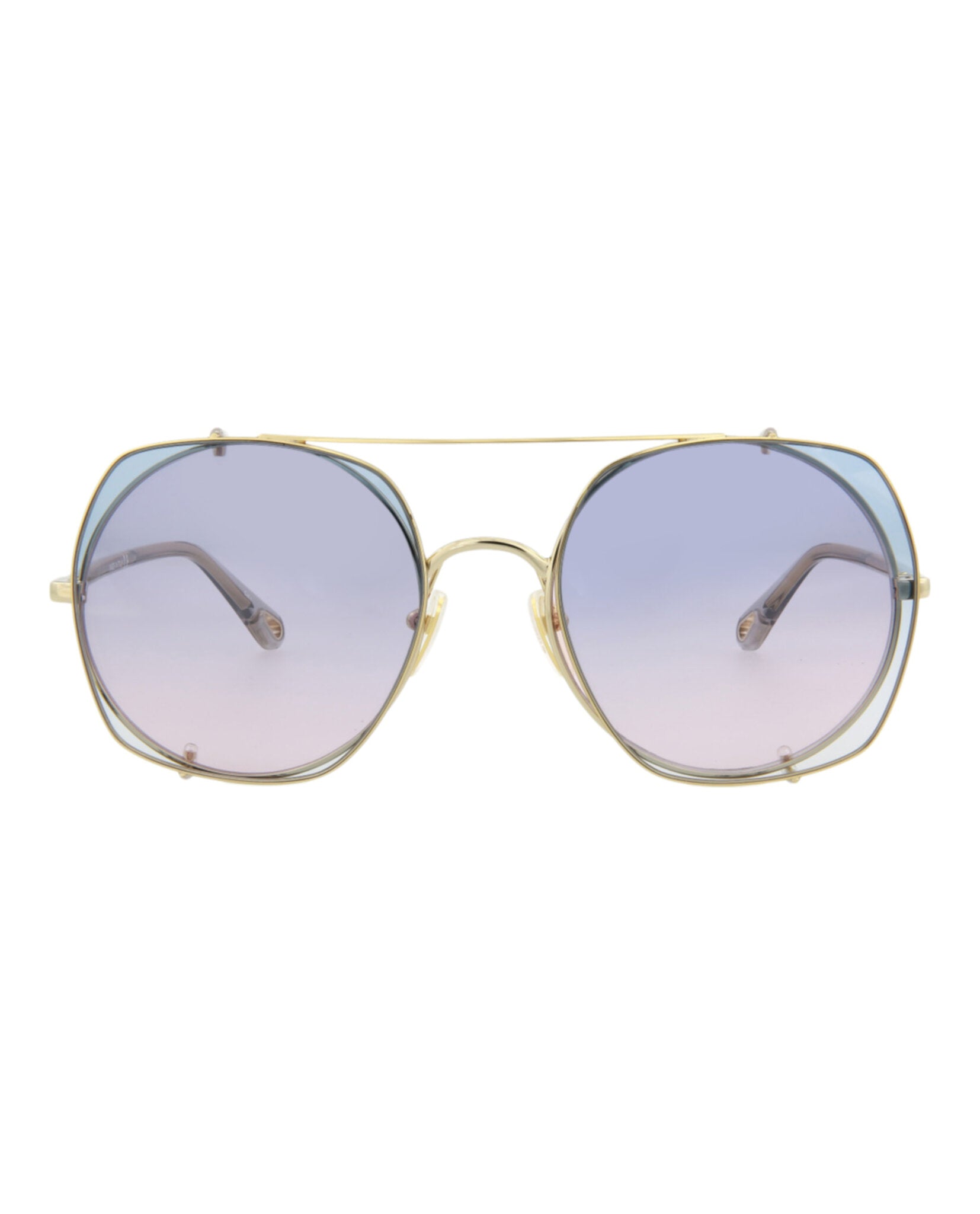 Chloé Womens Square/Rectangle Gold Grey Light Blue Fashion Designer Eyewear Gold Grey Light Blue