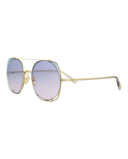 Chloé Womens Square/Rectangle Gold Grey Light Blue Fashion Designer Eyewear