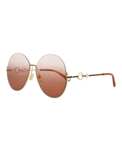 Chloé Womens Round/Oval Gold Gold Orange Fashion Designer Eyewear