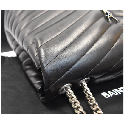 YVES SAINT LAURENT Large Loulou Calfskin Matelasse Chain Shoulder Bag Black