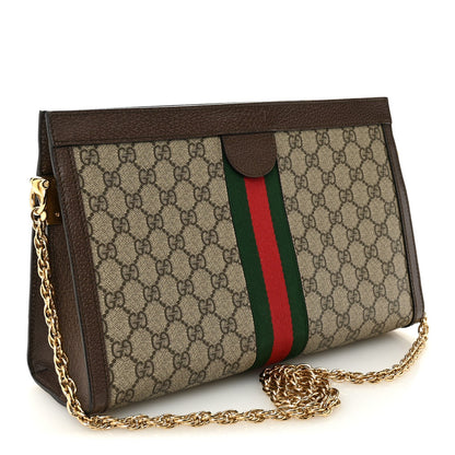 GG Supreme Monogram Web Medium Ophidia Chain Shoulder Bag Brown