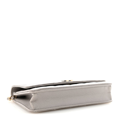 Caviar Quilted Studded CC Wallet On Chain WOC Grey