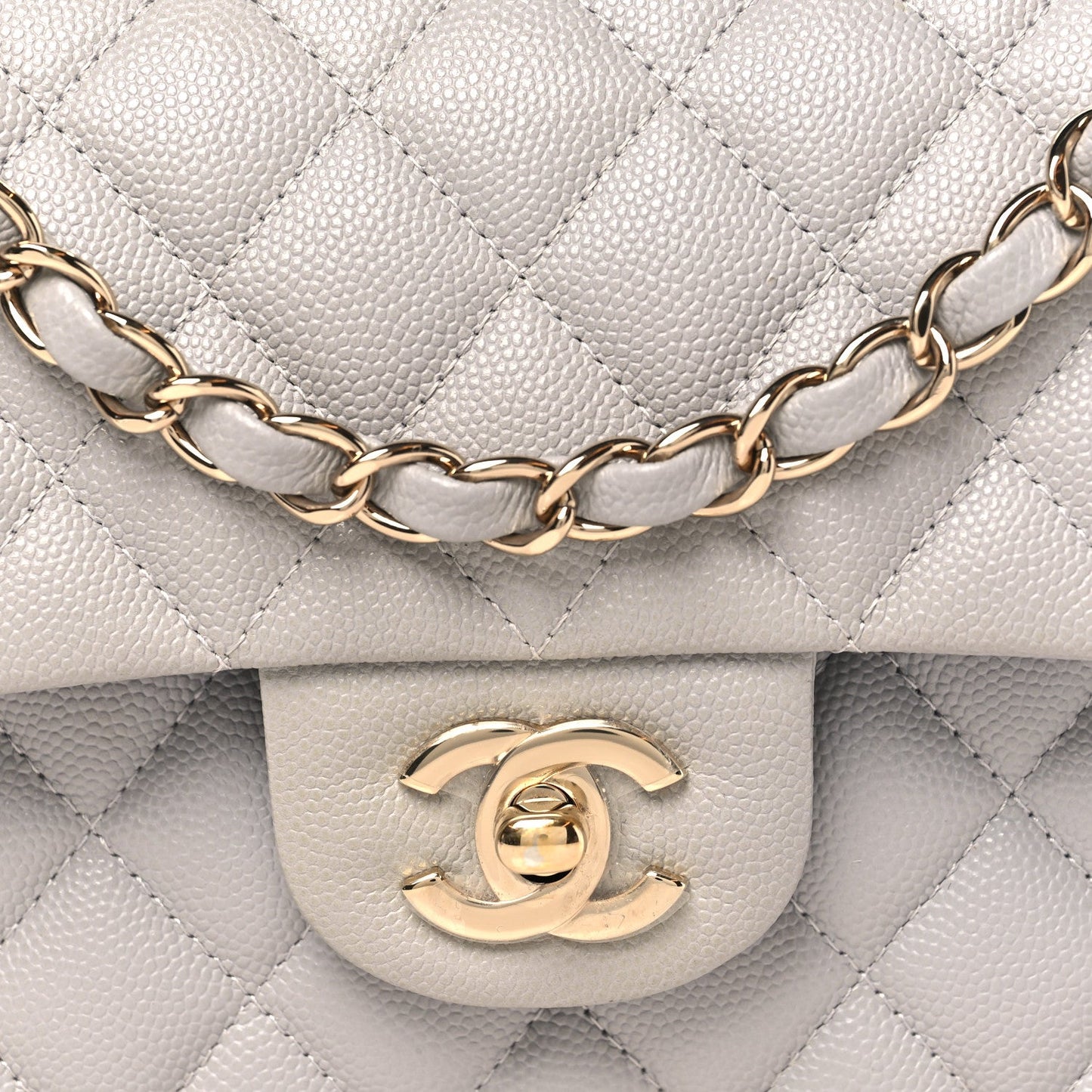 Caviar Quilted Small Double Flap Grey