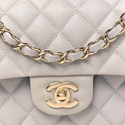 Caviar Quilted Small Double Flap Grey