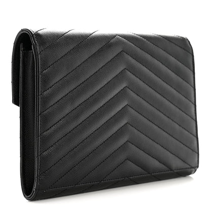 Grain De Poudre Matelasse Chevron Monogram Monochrome Envelope Clutch Black