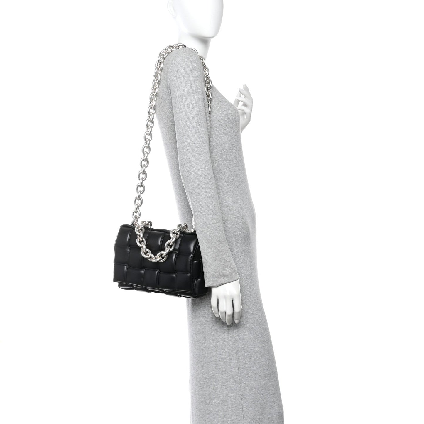 Lambskin Maxi Intreccio Padded Chain Cassette Crossbody Bag Black
