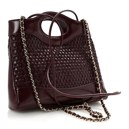 Shiny Lambskin Patent Calfskin Quilted Mini 31 Shopping Bag Dark Burgundy