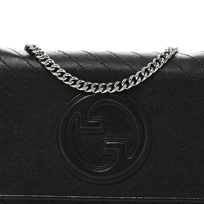 Sakai Be Green Calfskin Diagonal Stitched Blondie Wallet on Chain Black