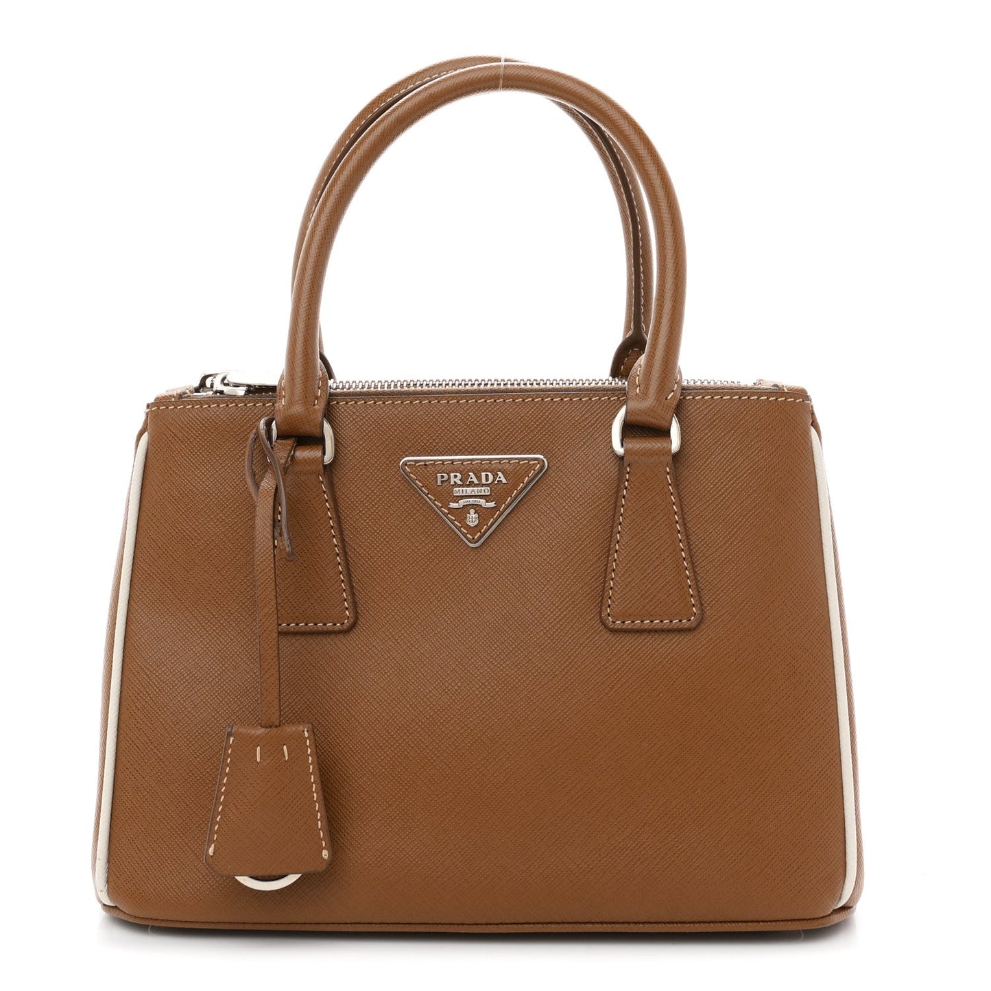 Saffiano Lux Small Galleria Double Zip Tote Cannella Talco