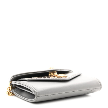 Calfskin Elaphe Double Chevron Card Case On Chain Grey