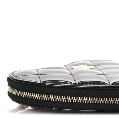 Patent Calfskin Resin Quilted CC Heart Clutch With Chain Black