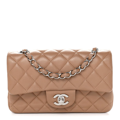 Lambskin Quilted Mini Rectangular Flap Beige
