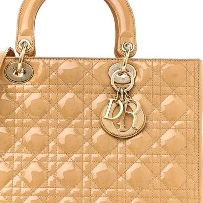 Patent Cannage Large Lady Dior Dark Beige