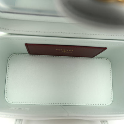 Shiny Caviar Preppy Coco Long Vanity With Strap Light Blue