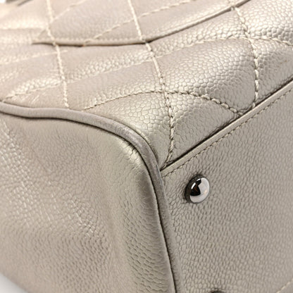 Metallic Caviar Quilted Timeless Bowler Silver