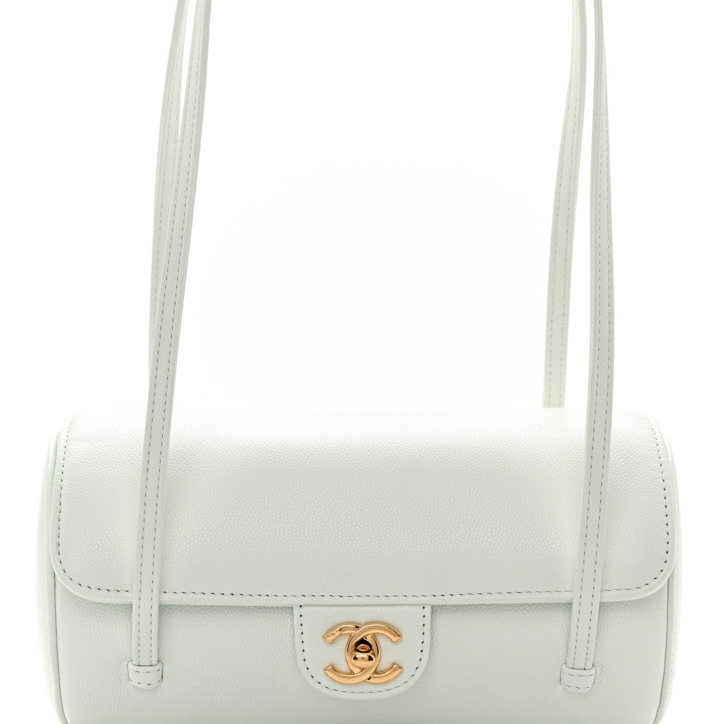 Shiny Caviar Preppy Coco Small Bowling Bag Light Blue
