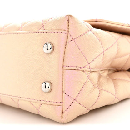 Iridescent Caviar Quilted Mini Coco Handle Flap Pink
