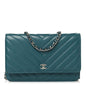 Lambskin Chevron Quilted Wallet On Chain WOC Turquoise