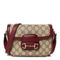 GG Supreme Monogram Horsebit 1955 Soft Small Shoulder Bag Beige Ebony Rosso Ancora