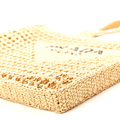 Yarn Raffia Effect Crochet Logo Embroidered Tote Bag Naturale