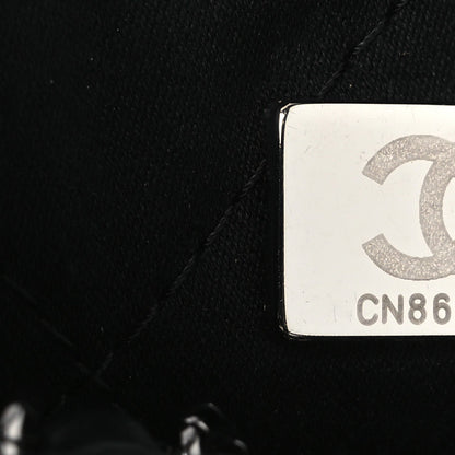 Denim Quilted Floral Print Mini Chanel 22 Black Grey