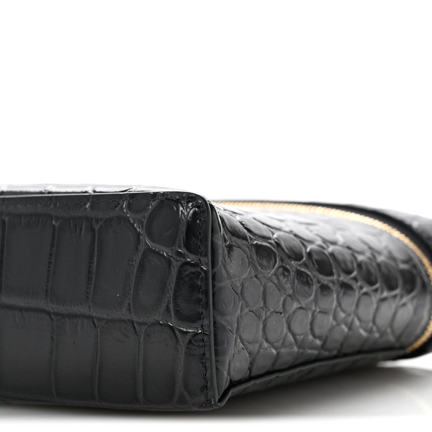 Calfskin Crocodile Embossed Large Top Handle Slim Vanity Case With Chain  Grey