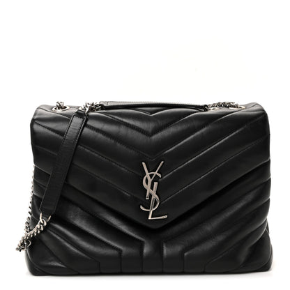Calfskin Y Quilted Monogram Medium Loulou Chain Satchel Black