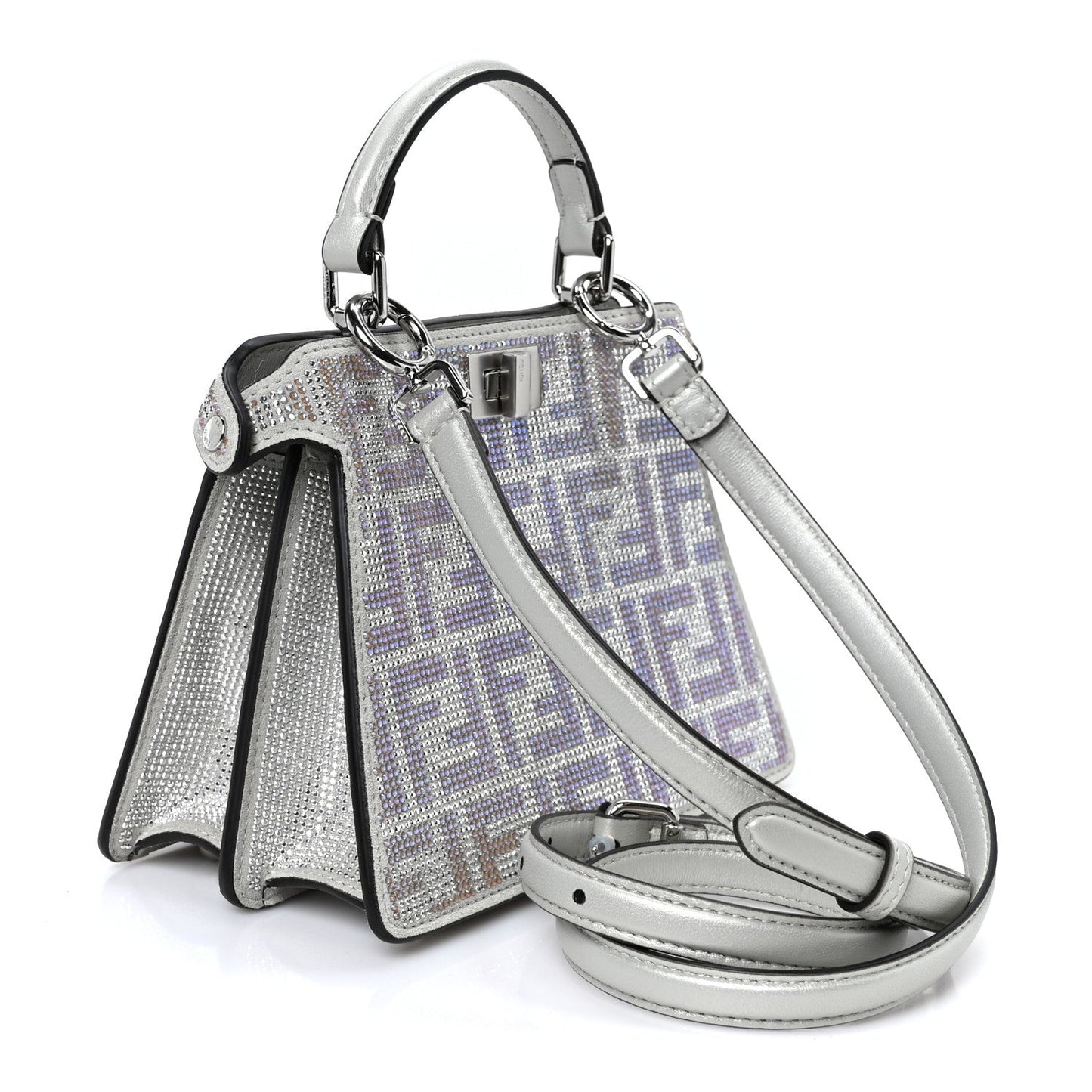 Iridescent Crystal Vitello Laminato Suede FF Petite Peekaboo I SEE U Satchel Cappuccino