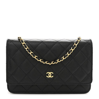 Caviar Quilted Wallet on Chain WOC Black