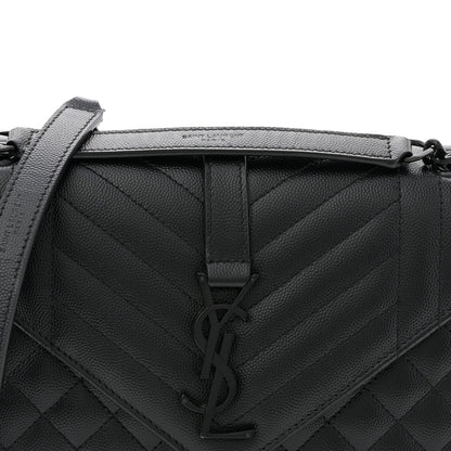 Grain De Poudre Textured Mixed Matelasse Triquilt Medium Monogram Monochrome Satchel Black