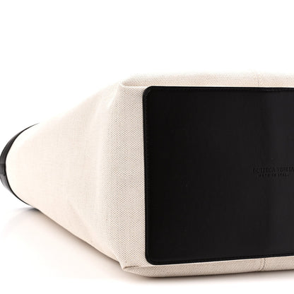 Canvas Mix Nappa Intrecciato Medium Flip Flap Tote Natural Fondant
