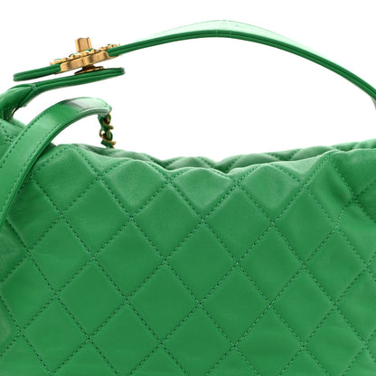 Lambskin Quilted Large Perfect Meeting Hobo Green