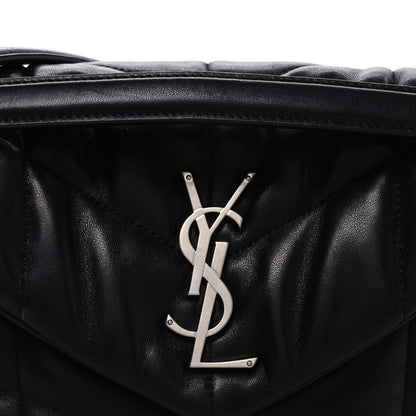 Lambskin Quilted Small Loulou Puffer Monogram Chain Satchel Black