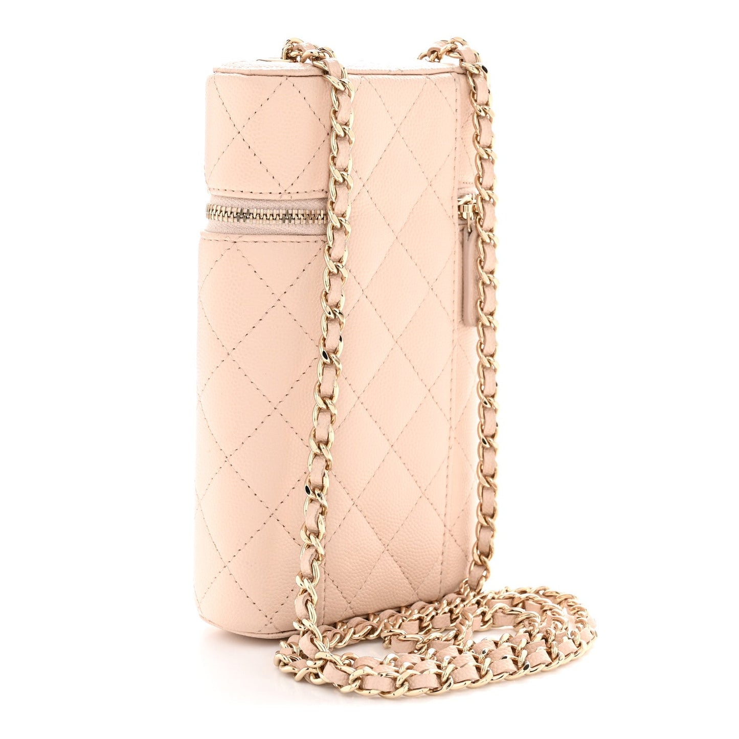 Caviar Quilted Phone Holder With Chain Light Pink